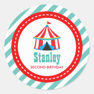 Aqua blue Circus Karneval Geburtstagsdusche Runder Aufkleber