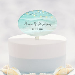 Aqua Blue Coastal String Lights Beach Wedding Kuchenaufsatz