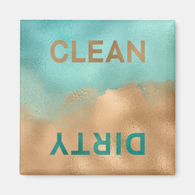 Aqua Blue Copper Foil Clean Dirty Geschirrspüler Magnet (Vorne)