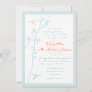Aqua Blue Coral Blume Humming Bird Wedding Einladung