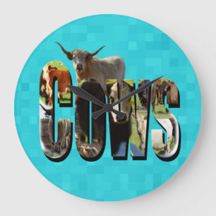 Aqua Blue Cows Picture Logo With Cows,  Große Wanduhr