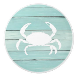 Aqua Blue Crab Imitats Wood Nautical Drawer Drehkn Keramikknauf