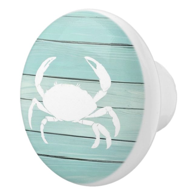Aqua Blue Crab Imitats Wood Nautical Drawer Drehkn Keramikknauf (Rechts)
