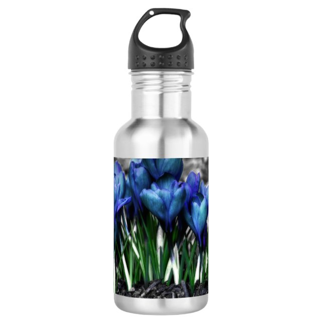 Aqua Blue Crocus Blooms Trinkflasche (Vorderseite)