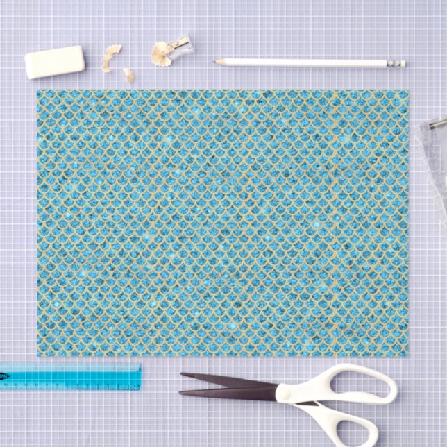 Aqua Blue Crushed Glass Mermaid Scales Decoupage Seidenpapier (Handwerk)