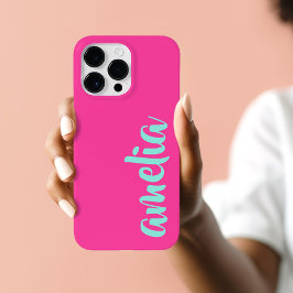 Aqua blue custom name script bold hot pink Case-Mate iPhone 14 pro max hülle