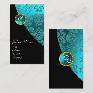 AQUA BLUE DAMASK GEMSTONE MONOGRAMM Black Aquamari Visitenkarte