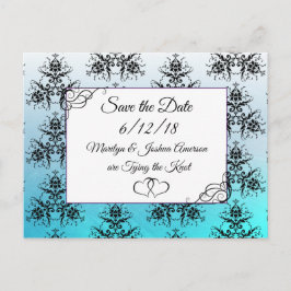 Aqua Blue Damask Hochzeit Save the Date Postkarte