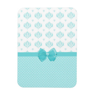 Aqua Blue Damask mit türkisfarbenem Ribbon Magnet