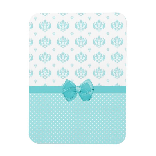 Aqua Blue Damask mit türkisfarbenem Ribbon Magnet (Vertikal)