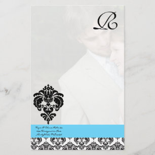 Aqua Blue Damask Monogram Wedding Briefpapier
