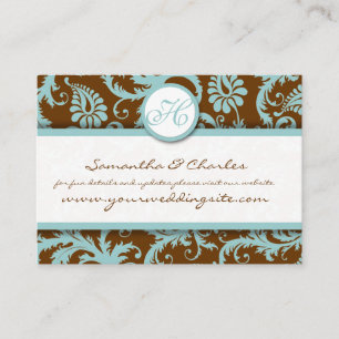 Aqua Blue Damask on Brown Damask Wedsite Cards Visitenkarte