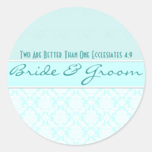 Aqua Blue Damask Vintag Damask Hochzeitsfavoriten Runder Aufkleber