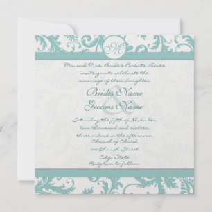 Aqua Blue Damask Wirbel Hochzeit Einladung