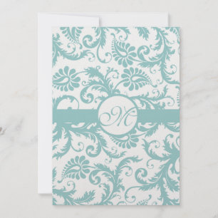Aqua Blue Damask Wirbel Hochzeit Einladung