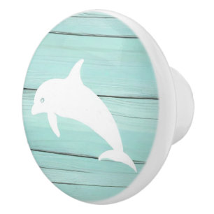 Aqua Blue Dolphin Imitats Wood Nautical Drawer Kno Keramikknauf