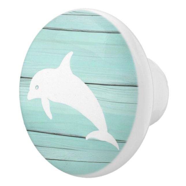 Aqua Blue Dolphin Imitats Wood Nautical Drawer Kno Keramikknauf (Rechts)