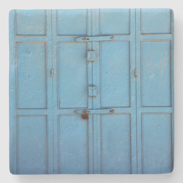 Aqua Blue Door Texture from Israel Square Unterset Steinuntersetzer (Vorderseite)