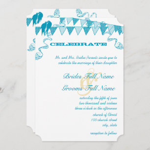 Aqua Blue Dots Bunting Pennant Wedding Einladungen