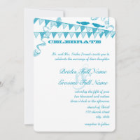 Aqua Blue Dots Bunting Pennant Wedding Einladungen