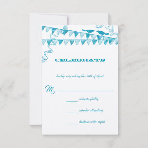 Aqua Blue Dots Love Bird Bunting RSVP Einladung
