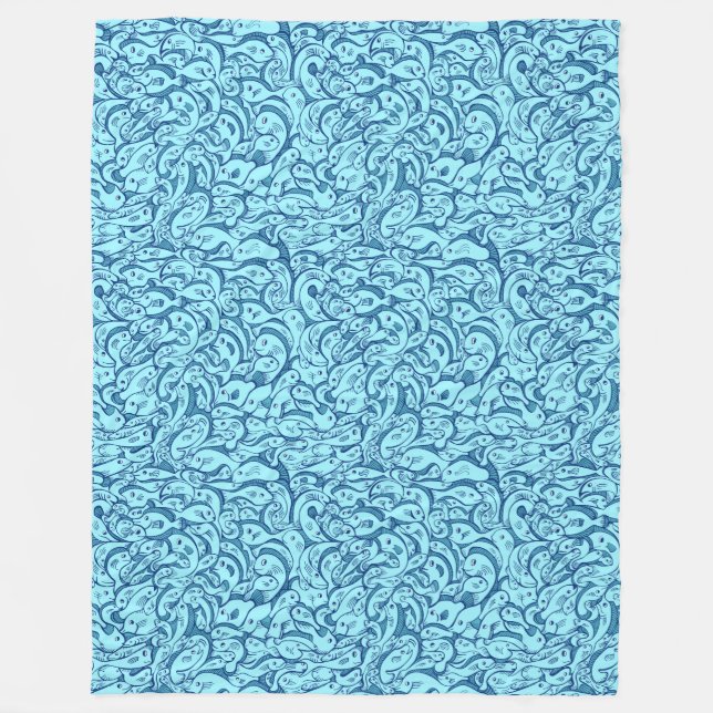 Aqua Blue Fish Muster Fleece Blanket (Vorderseite)