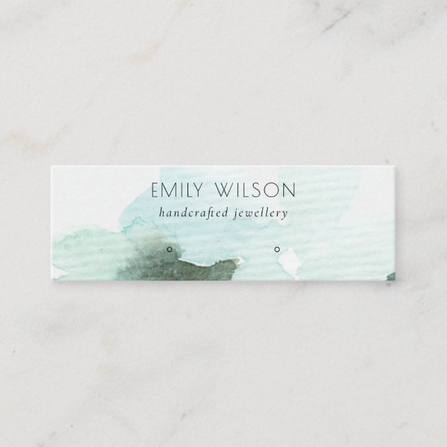 Aqua Blue Floral Abstrakt Stuck Earring Display Mini Visitenkarte (Vorderseite)