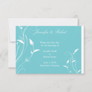 Aqua Blue Floral Filigree Hochzeit Sichern Datum Save The Date