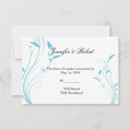 Aqua Blue Floral Filigree Response Card RSVP Karte