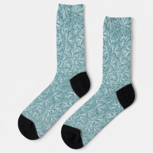 Aqua Blue Floral Leaf Muster Crazy Socken