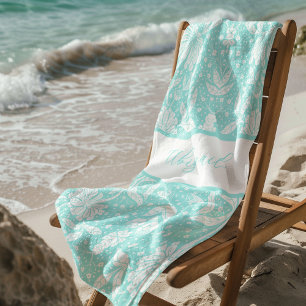 Aqua Blue Floral Personalisiert William Morris Sty Strandtuch