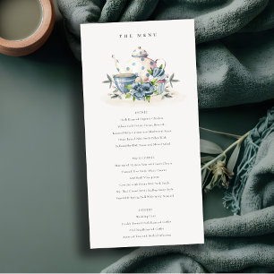 Aqua Blue Floral Teapot Cups Hochzeitskarte Dankeskarte