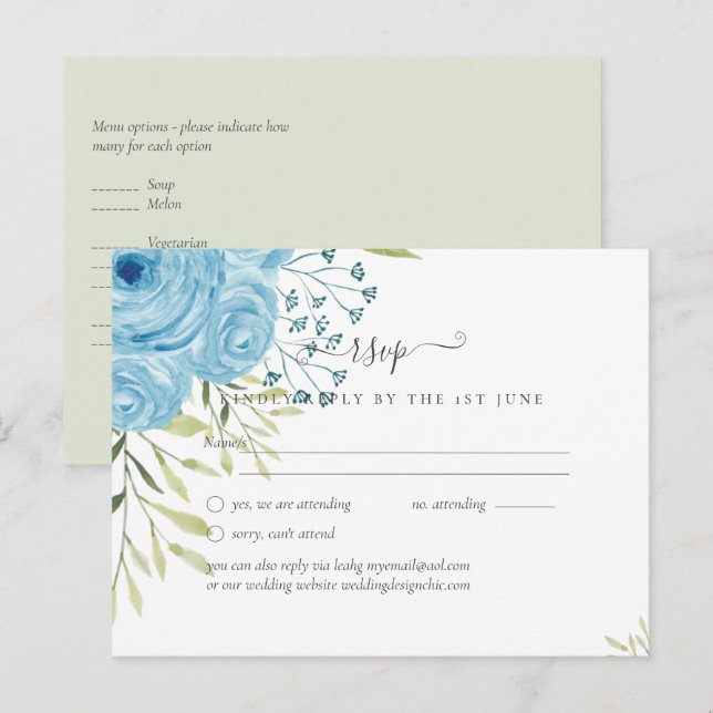 Aqua Blue Floral Wedding Postkarte (Vorne/Hinten)