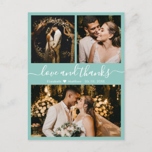 Aqua Blue Foto Collage Wedding Danke Postcard Postkarte