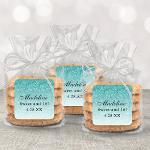 Aqua Blue Glam Glitzer Personalisiert Quadratischer Aufkleber
