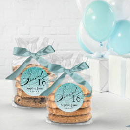 Aqua Blue Glam Glitzer Sweet 16 Personalisiert Runder Aufkleber