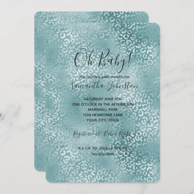 Aqua Blue Glam Leopard Print Einladung (Vorne/Hinten)