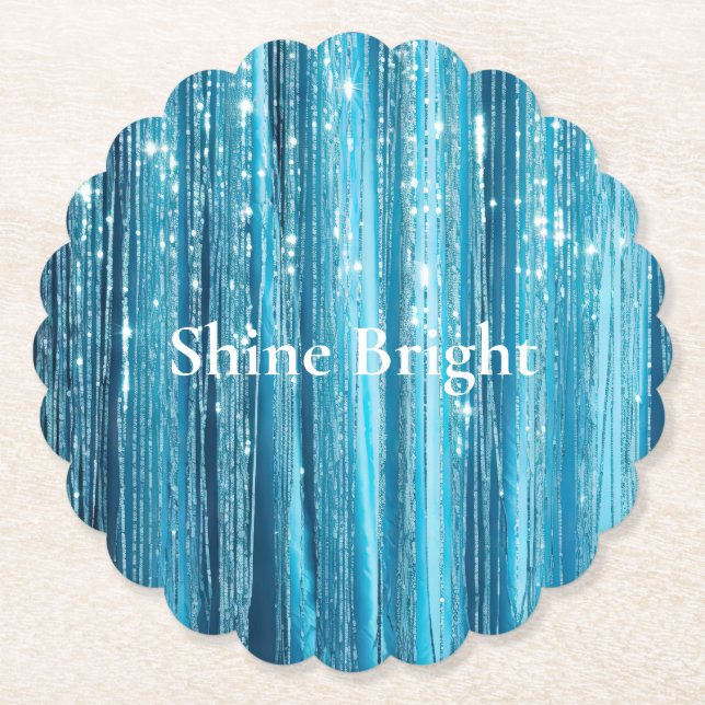 Aqua Blue Glam Tinsel Stripes Untersetzer (Vorderseite)
