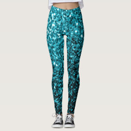 Aqua Blue glänzende Imitate Glitzer Glitzern Leggings