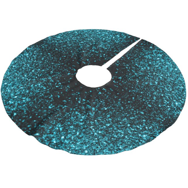 Aqua Blue glänzende Imitate Glitzer Glitzern Polyester Weihnachtsbaumdecke (Schrägansicht)