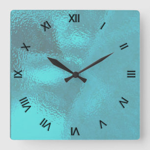 Aqua Blue Glass Look Wall Clock Quadratische Wanduhr