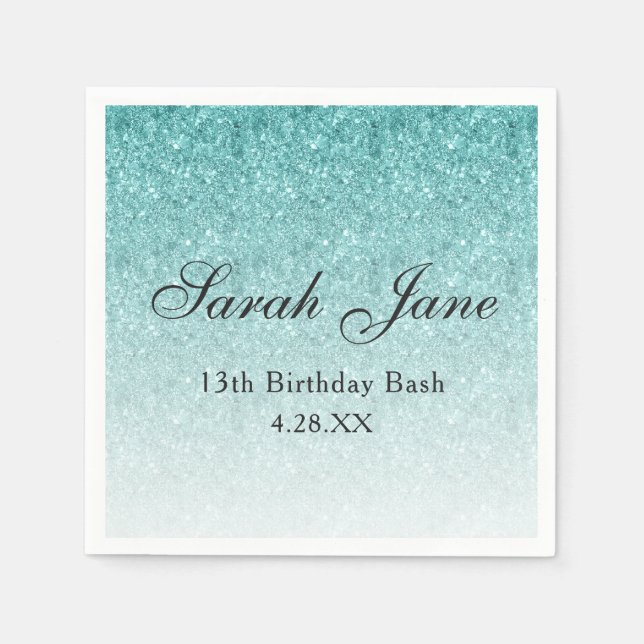 Aqua Blue Glitzer Glam Personalisiert Serviette (Vorderseite)