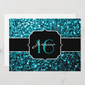 Aqua Blue Glitzer Glitzern Sweet 16 Einladung