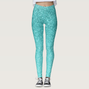 Aqua Blue Glitzer Sparkle Girly Glam Mermaid Leggings