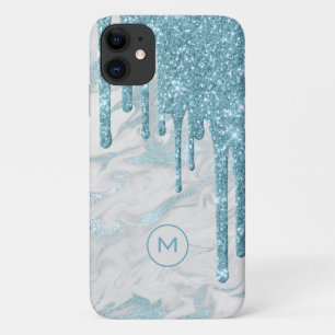 Aqua Blue Glitzer Tropfen Mit Monogramm Case-Mate iPhone Hülle