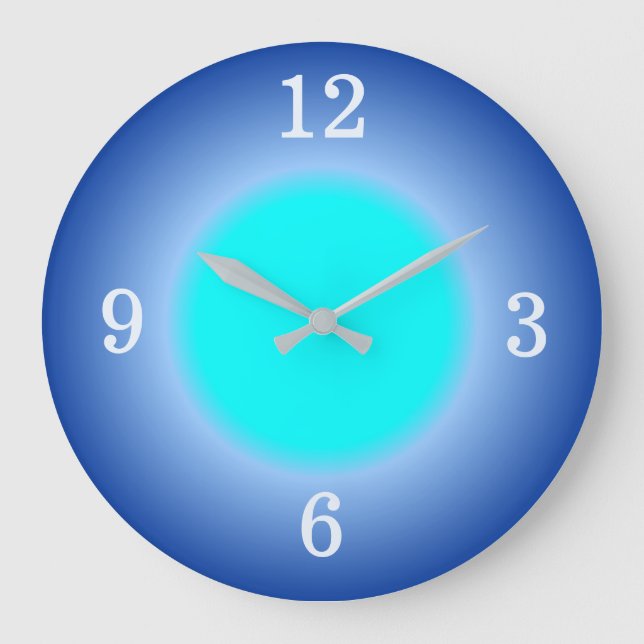 Aqua Blue Glow Effects Wall Clock Große Wanduhr (Vorderseite)