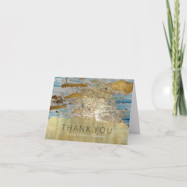 Aqua Blue Gold Abstrakt Danke (Vorderseite)