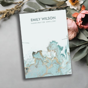 AQUA BLUE GOLD AGATE MARBLE NECKLACE DISPLAY CARD VISITENKARTE