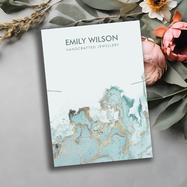 AQUA BLUE GOLD AGATE MARBLE NECKLACE DISPLAY CARD VISITENKARTE (Von Creator hochgeladen)