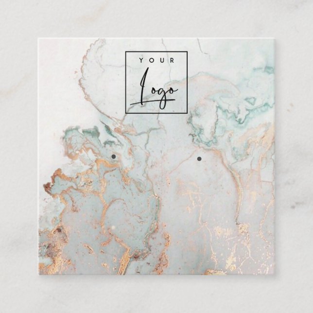 Aqua Blue Gold Agate Marmor Logo-Gewinnanzeige Quadratische Visitenkarte (Vorderseite)